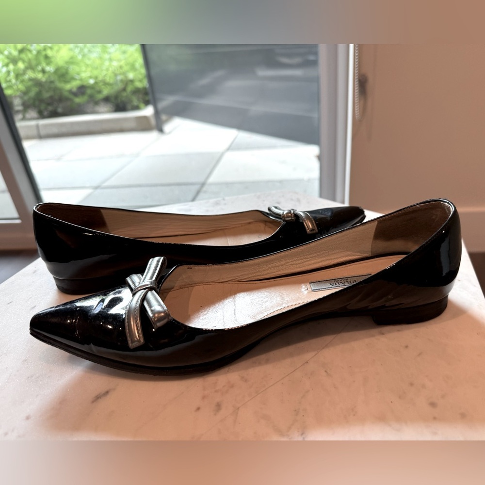 Prada Black and Silver Flats